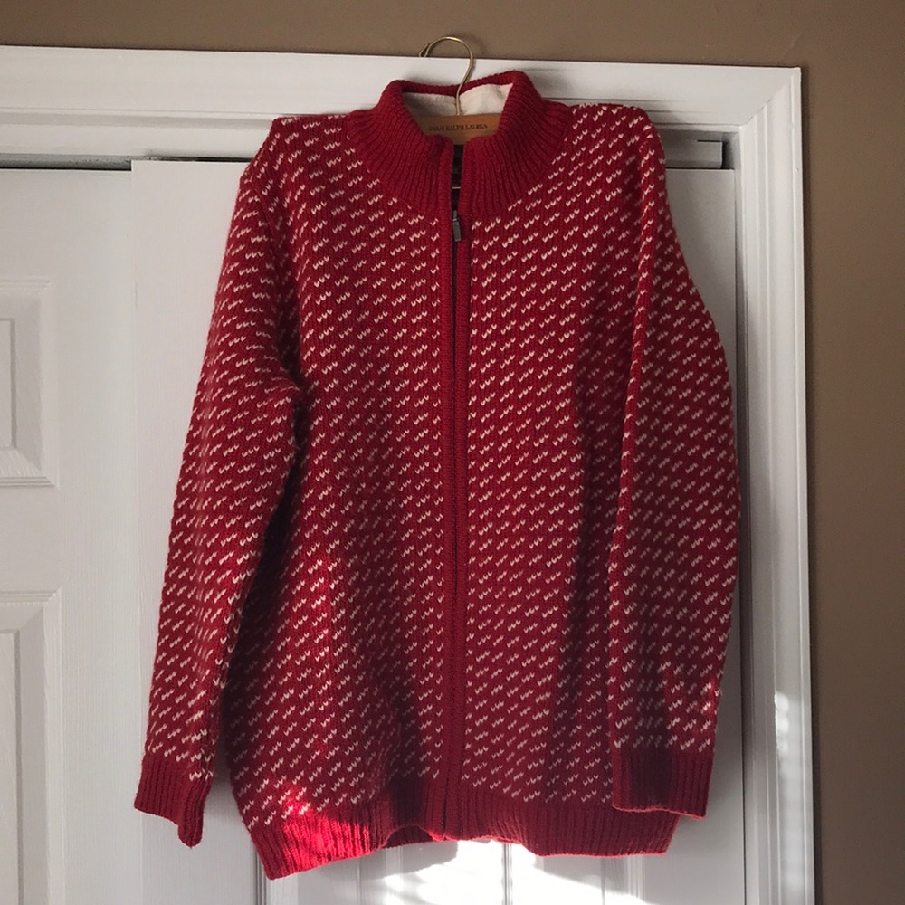 L.L. Bean woman’s cardigan made in Norway birds eye pattern